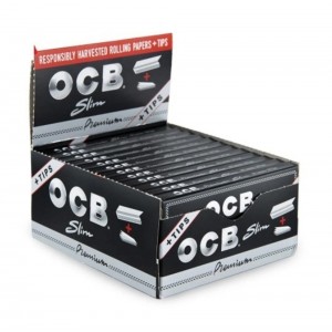OCB Premium Slim Size Rolling Papers + Tips - 24ct Display